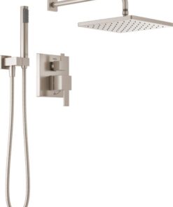 Delta 14 Series Square Rain Shower System 10 in Brushed Nickel with Valve Trim Spotshield Stainless 342701-SP