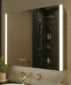 KWW LED Bathroom Medicine Cabinet with Sockets USB Defogger Dimmable 3 Color Light 31x28 in