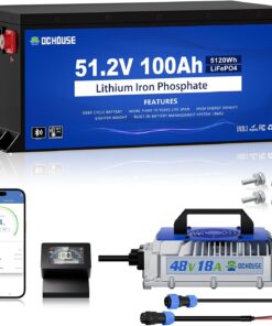 DC HOUSE 48V 100Ah Lithium Golf Cart Battery with 200A BMS Charger Bluetooth LCD