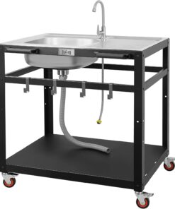 Feasto 35 in Outdoor Grill Cart with Stainless Steel Sink Rolling BBQ Prep Table
