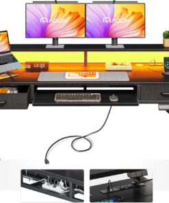AODK Electric Standing Desk 55 in with Drawers Keyboard Tray Power Outlets and LED Lights
