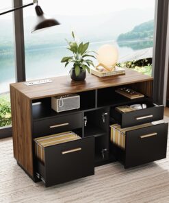 ModernMate 4 Drawer File Cabinet with Lock Power Strip Shelves for Legal Letter Files