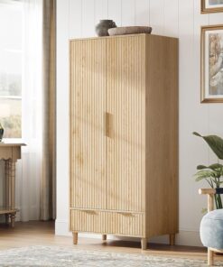 VINGLI 31.5x19.7x69.3 in Fluted Wardrobe Closet Armoire with Doors Drawers and Hanging Rack