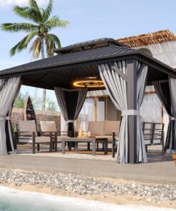 Aoxun 10x12 Hardtop Gazebo Aluminum Frame Double Steel Roof with Netting and Curtains